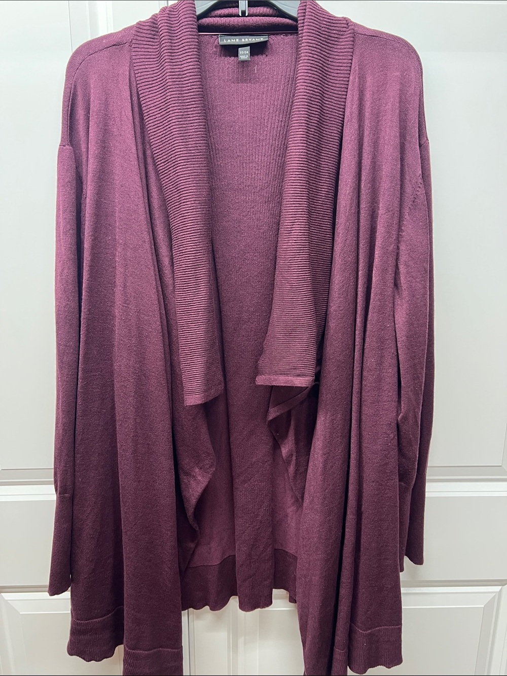 Lane Bryant Plum Purple Ribbed Trim Open Front Waterfall Cardigan Plus Size 22/2